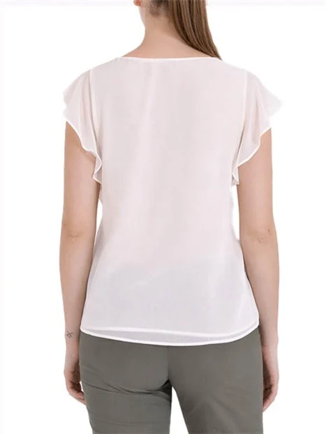 BLUSA CON MANICHE A VOLANT DONNA BEIGE