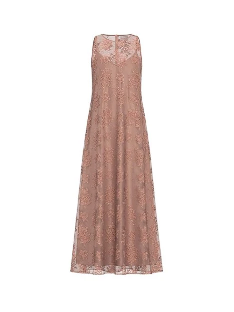 VESTITO LUNGO IN PIZZO CON SOTTOVESTE DONNA ROSA