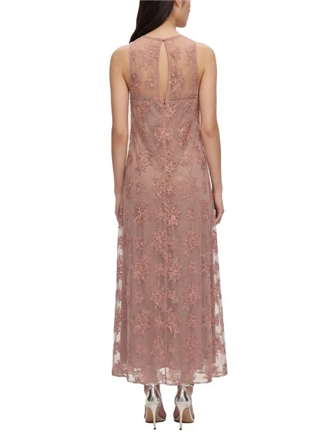 VESTITO LUNGO IN PIZZO CON SOTTOVESTE DONNA ROSA