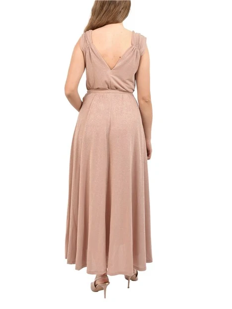 VESTITO LUNGO CON CARRE' POSTERIORE E BALZE IN JERSEY DONNA ROSA
