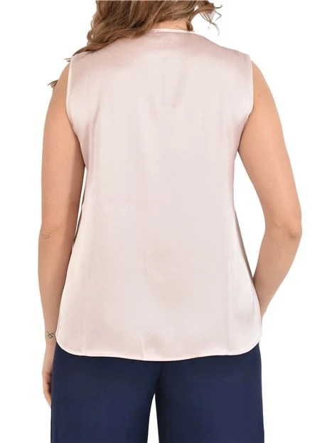 TOP SMANICATO IN RASO CON SCOLLO A V DONNA ROSA MALVA