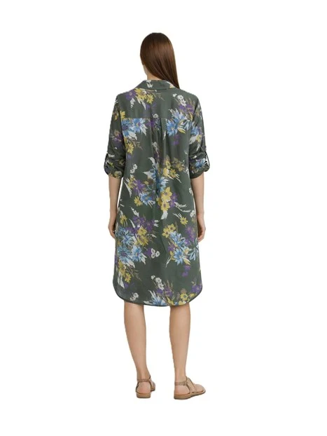 VESTITO CHEMISER IN COTONE CON FANTASIA FLOREALE  DONNA VERDE