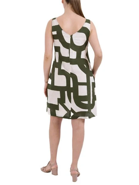 VESTITO CORTO SMANICATO IN TELA DI COTONE CON STAMPA GEOMETRICA  DONNA VERDE