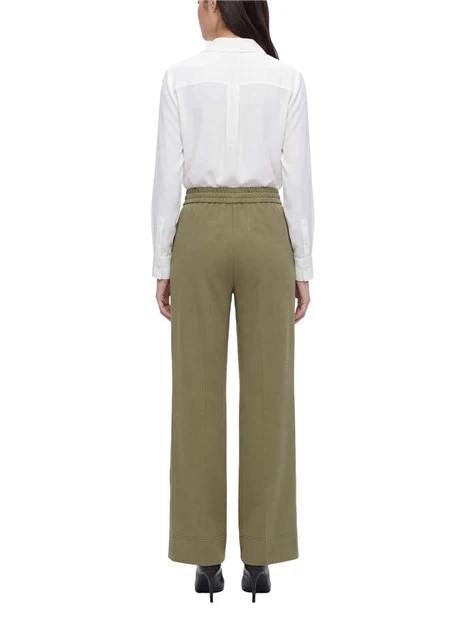 PANTALONI CHINO  CON INSERTO ELASTICO IN VISCOSA E ORLO ALTO DONNA VERDE