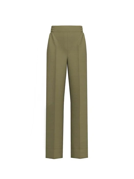 PANTALONI CHINO INSERTO ELASTICO IN VISCOSA E ORLO ALTO DONNA VERDE
