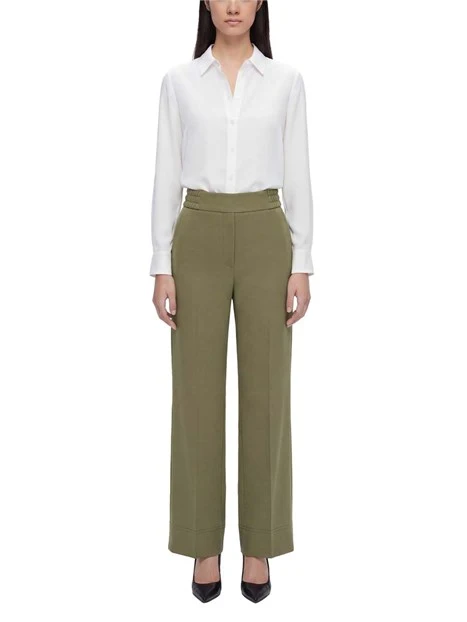 PANTALONI CHINO  CON INSERTO ELASTICO IN VISCOSA E ORLO ALTO DONNA VERDE