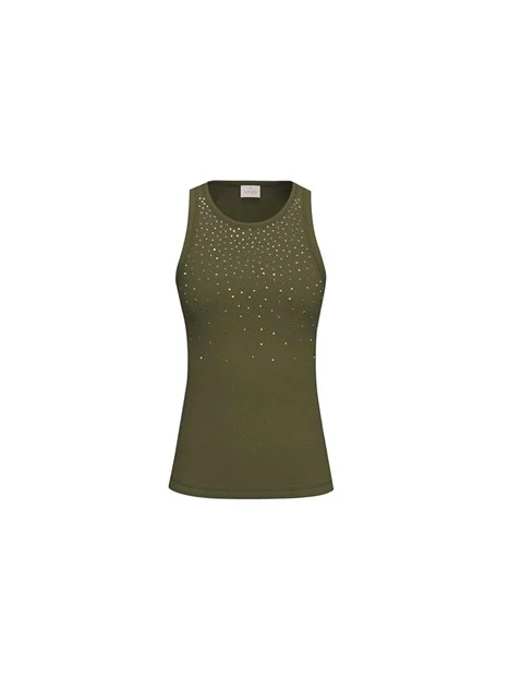 TOP SMANICATO CON APPLICATI DONNA VERDE