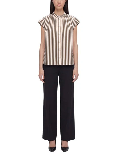 CAMICIA MANICA CORTA  CON COLLO ALLA COREANA DONNA MARRONE