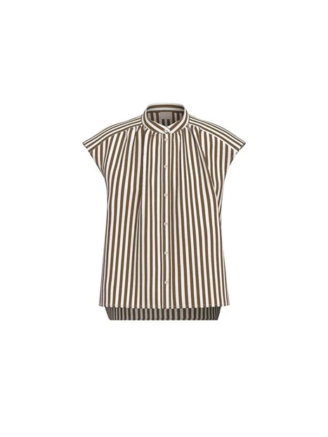 CAMICIA MANICA CORTA  CON COLLO ALLA COREANA DONNA MARRONE