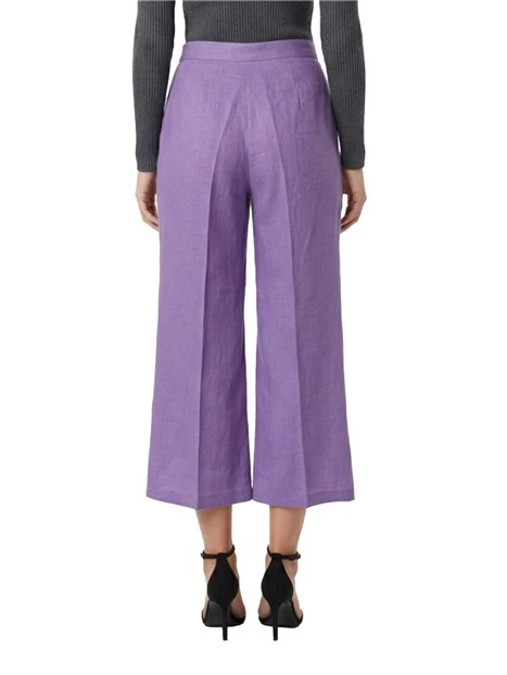 PANTALONE PALAZZO IN LINO CON PIEGA STIRATA E TASCHE LATERALI DONNA VIOLA