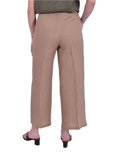 PANTALONE PALAZZO IN LINO CON PIEGA STIRATA E TASCHE LATERALI DONNA BEIGE