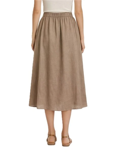 GONNA IN TELA DI LINO CON INSERTO ELASTICO SUL RETRO DONNA MARRONE