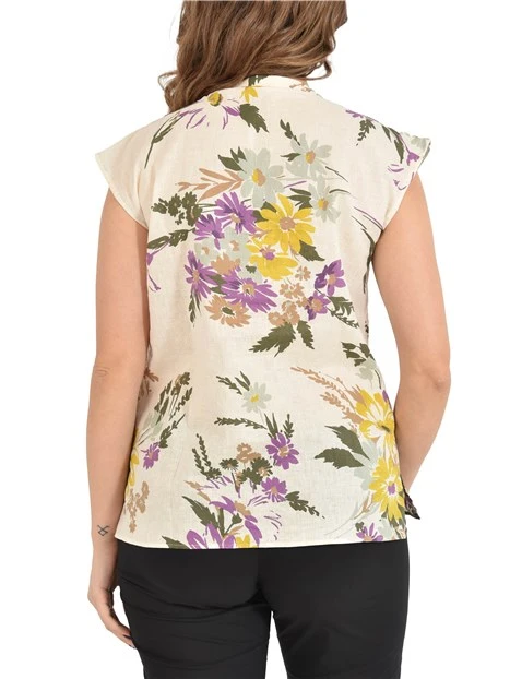 CAMICIA SMANICATA CON STAMPA FLOREALE DONNA AVORIO
