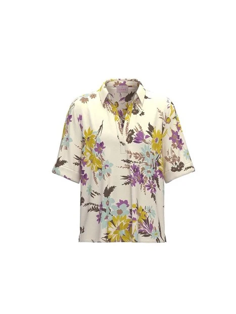 CAMICIA MANICA CORTA CON STAMPA FLOREALE DONNA BEIGE