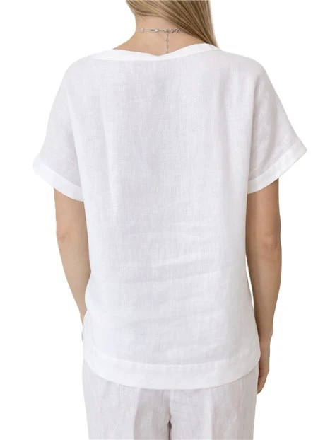 BLUSA IN PURO LINO CON BORDI ALTI  DONNA BIANCO