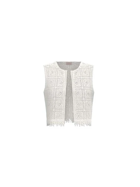 GILET CORTO CON FRANGE DECORATIVE DONNA BIANCO