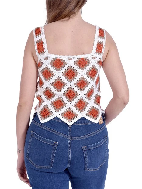 TOP IN FILATO DI MISTO COTONE CON LAVORAZIONE CROCHET DONNA BIANCO