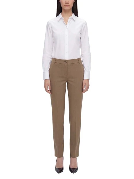 PANTALONI SIGARETTA IN POPELINE DI MISTO COTONE CON BOTTONE A VISTA DONNA TORTORA