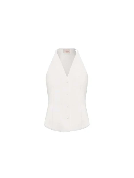 TOP IN MISTO COTONE CON BOTTONCINI A VISTA DONNA BIANCO