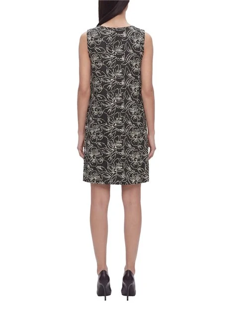 VESTITO CORTO CON RICAMI A CONTRASTO DONNA NERO