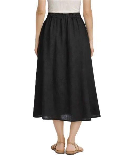 GONNA IN TELA DI LINO CON INSERTO ELASTICO SUL RETRO DONNA NERO