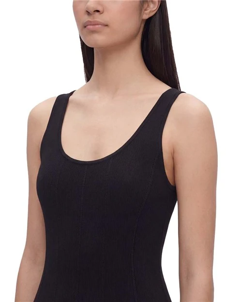 VESTITO LUNGO IN LINO SCOLLO QUADRATO DONNA NERO