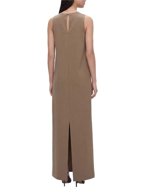 VESTITO LUNGO IN LINO CON SPACCHI LATERALI DONNA TORTORA