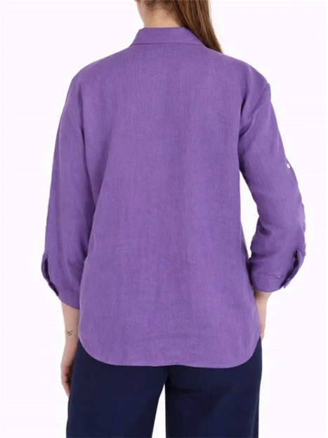 CAMICIA IN PURO LINO CON MANICHE A TRE QUARTI DONNA VIOLA