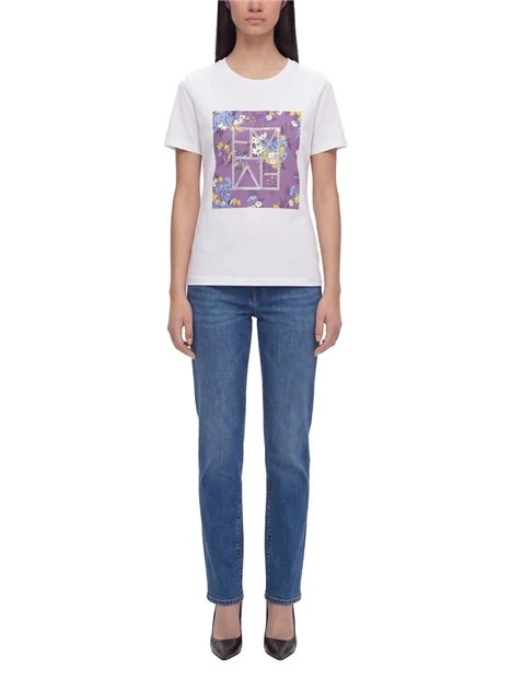 T-SHIRT MANICA CORTA CON STAMPE FANTASIA FLOREALE DONNA BIANCO