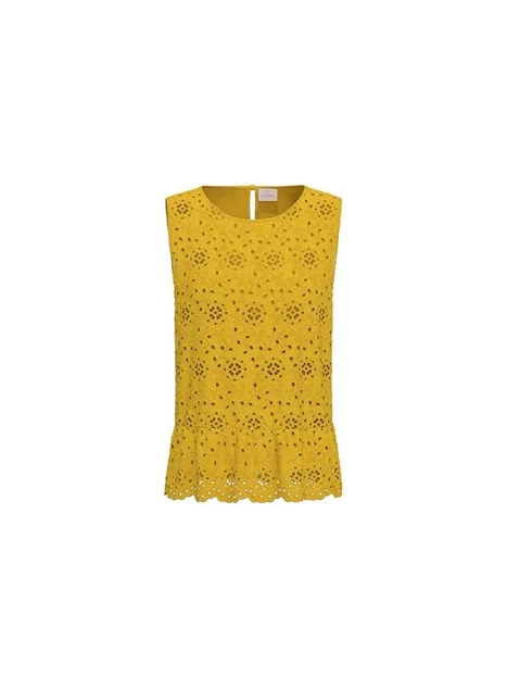TOP SMANICATO CON DETTAGLI SANGALLO DONNA GIALLO