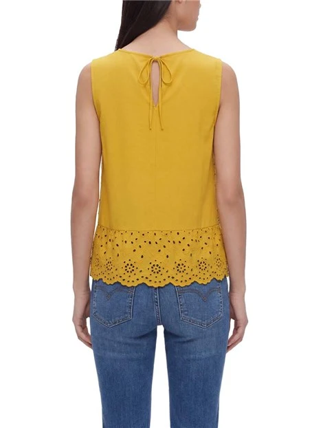 TOP SMANICATO CON DETTAGLI SANGALLO DONNA GIALLO