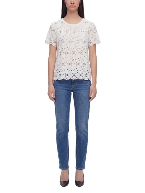 T-SHIRT MANICA CORTA IN COTONE SANGALLO DONNA BIANCO