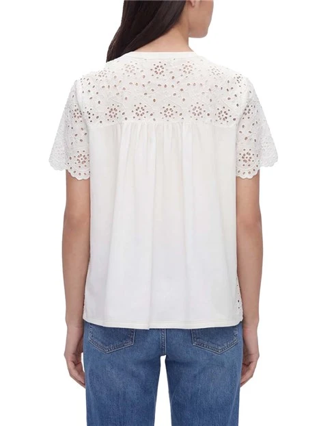 T-SHIRT MANICA CORTA IN COTONE SANGALLO DONNA BIANCO