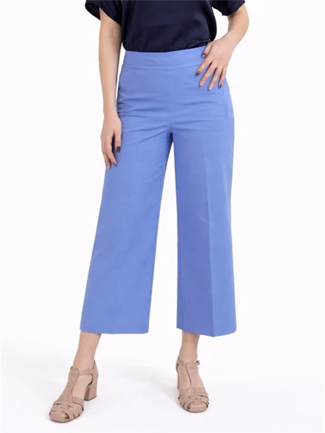 PANTALONE PALAZZO CON TASCHE A FILETTO E INSERTO ELASTICO SUL RETRO DONNA AZZURRO