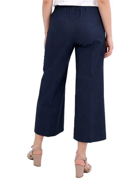 PANTALONE PALAZZO CON TASCHE A FILETTO E INSERTO ELASTICO SUL RETRO DONNA BLU