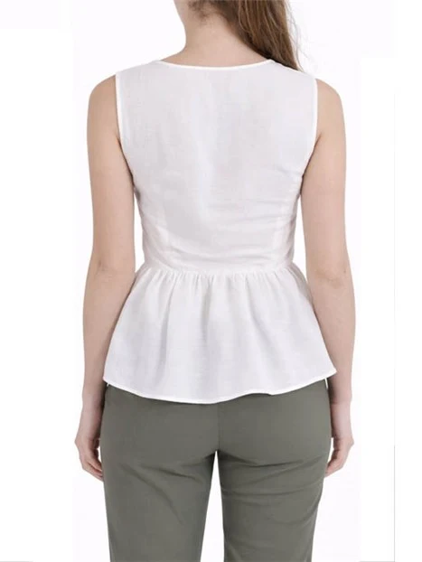 TOP IN MISTO LINO CON BALZA IN VITA DONNA BIANCO