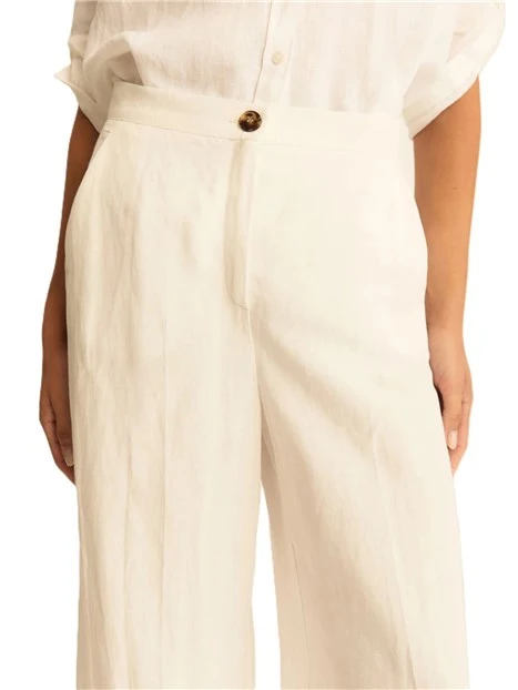 PANTALONE PALAZZO IN MISTO LINO CON PIEGA STIRATA DONNA BIANCO