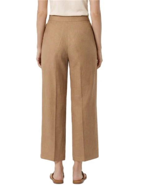 PANTALONE PALAZZO IN MISTO LINO CON PIEGA STIRATA DONNA MARRONE
