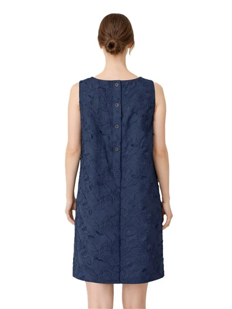 VESTITO CORTO SMANICATO IN COTONE RICAMATO  DONNA BLU