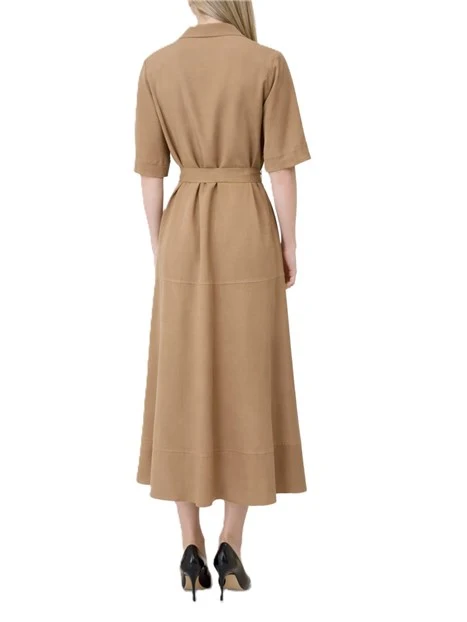 VESTITO LUNGO CON CINTURA E COLLO A CAMICIA DONNA MARRONE