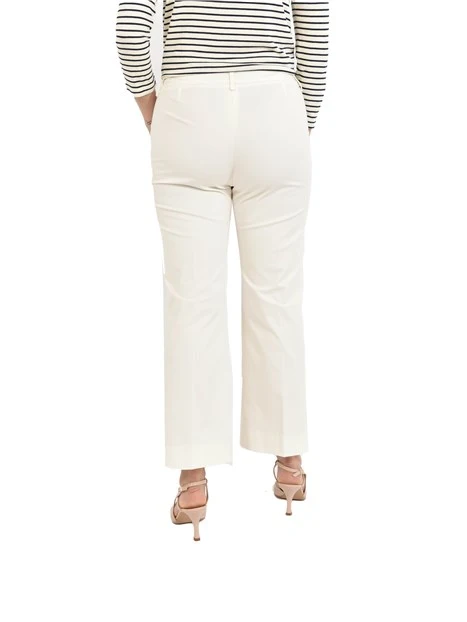 PANTALONE PALAZZO IN GARBADINA DI COTONE STRETCH CON TASCHE LATERALI DONNA BIANCO