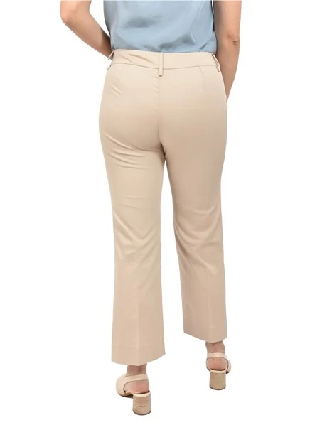 PANTALONE PALAZZO IN GARBADINA DI COTONE STRETCH CON TASCHE LATERALI DONNA BEIGE