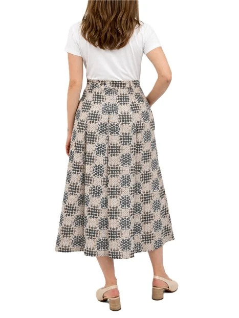 VESTITO LUNGO CON GONNA ALTA E STAMPA GEOMETRICA DONNA VERDE