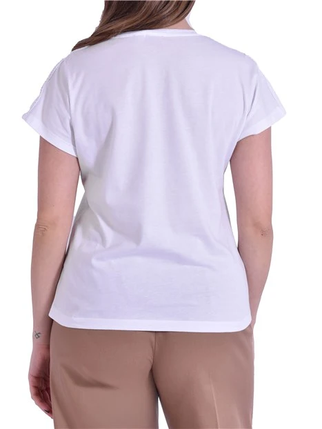 T-SHIRT MANICA CORTA IN JERSEY CON DETTAGLI TRAFORATI DONNA BIANCO