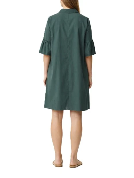 VESTITO CORTO IN PUR COTONE CON MANICHE TRE QUARTI CON BALZA DONNA VERDE SCURO