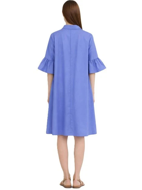 VESTITO CORTO IN PURE COTONE CON MANICHE TRE QUARTI CON BALZA DONNA AZZURRO