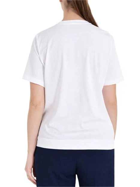 T-SHIRT IN JERSEY DI PURO COTONE CON STAMPA MATTONELLA  E SPACCHETTI LATERALI DONNA BIANCO