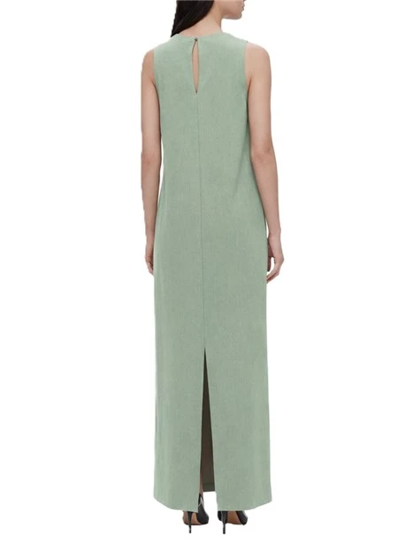 VESTITO LUNGO IN LINO CON SPACCHI LATERALI DONNA VERDE