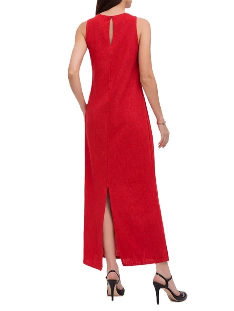 VESTITO LUNGO IN LINO CON SPACCHI LATERALI DONNA ROSSO