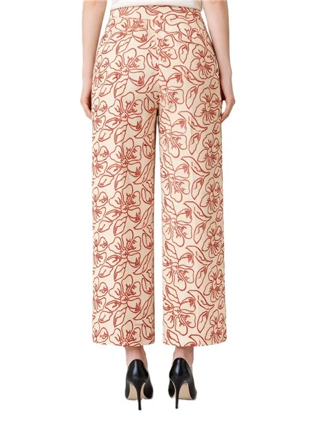 PANTALONE PALAZZO IN TELA DI COTONE E LINO CON RICAMI DONNA ROSSO